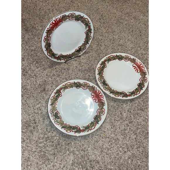 Christmas Garland Salad Plate Andrea by Sadek LOT of 4  Christmas Holiday - Picture 2 of 3